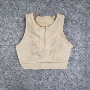 OFFLINE by Aerie Seamless Front Zip Long Line Sports Bra in a light beige Size M